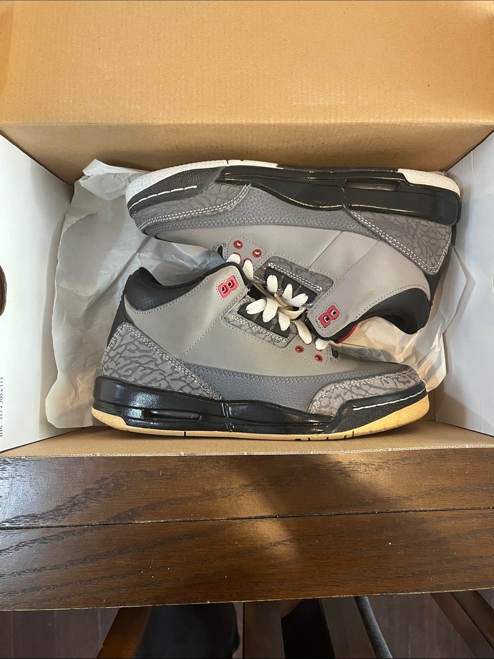 Jordan Kids Grey and Black High-Top Sneakers with Red Eyelets